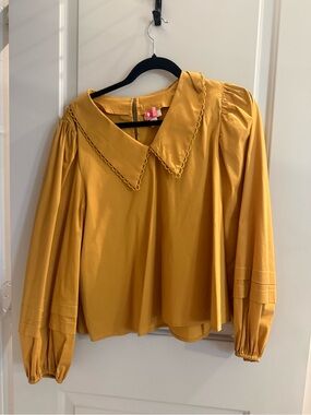 a.n.a Mustard Yellow Scalloped Collar Long Sleeve Blouse